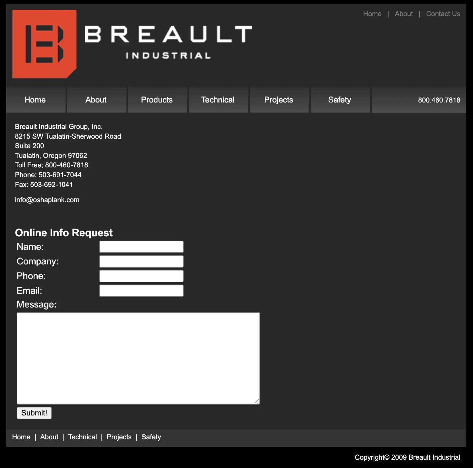 Breault Industrial Group Contact & Quote — before