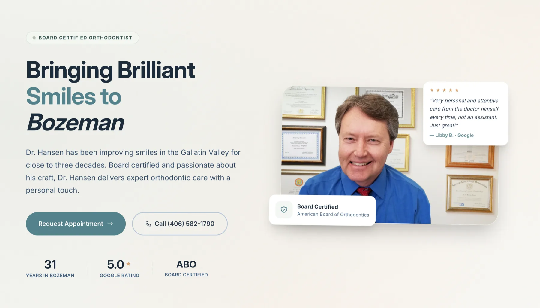 Hansen Orthodontics website screenshot