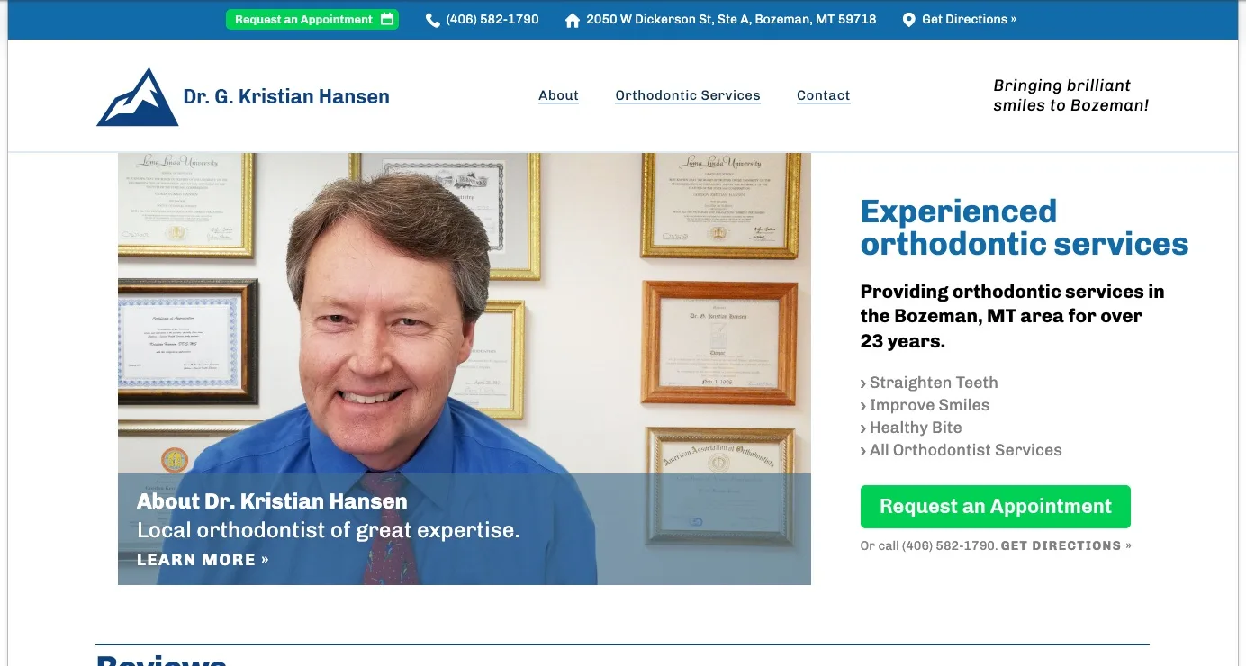 Hansen Orthodontics Homepage — before
