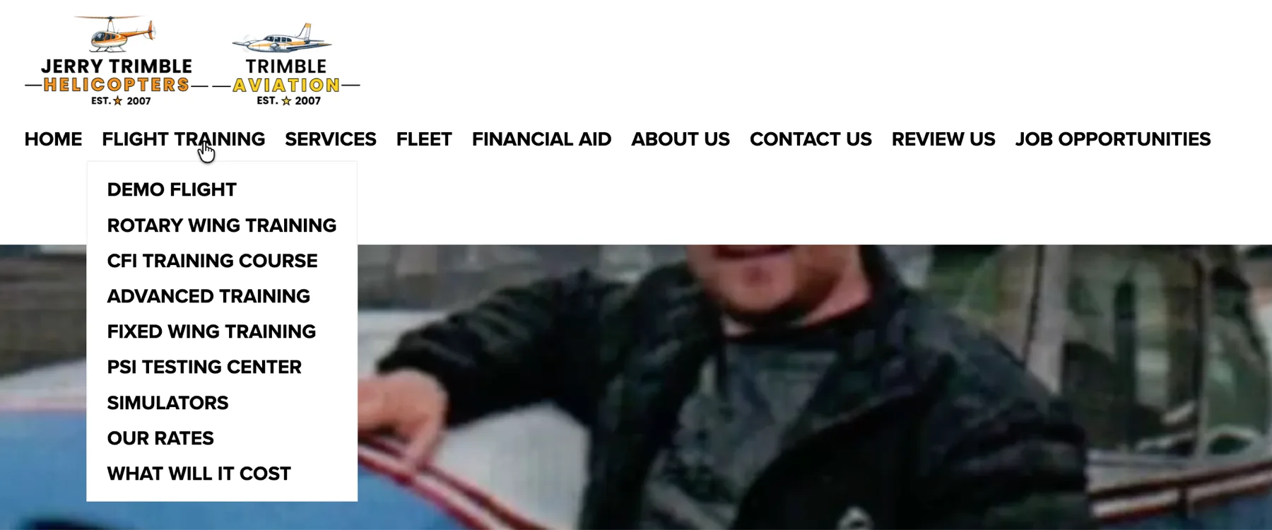 Jerry Trimble Helicopters Navigation / Mega Menu — before