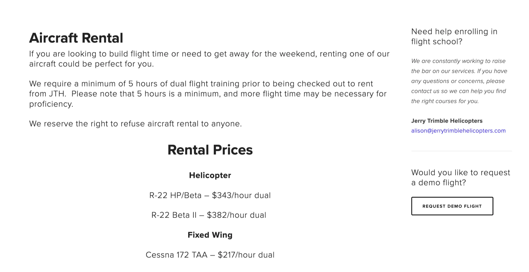 Jerry Trimble Helicopters Training Rates — before