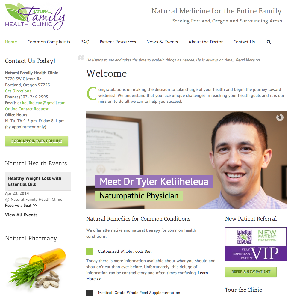 Natural Family Health Clinic Website Homepage
