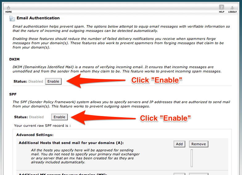 Enable SPF and DKIM